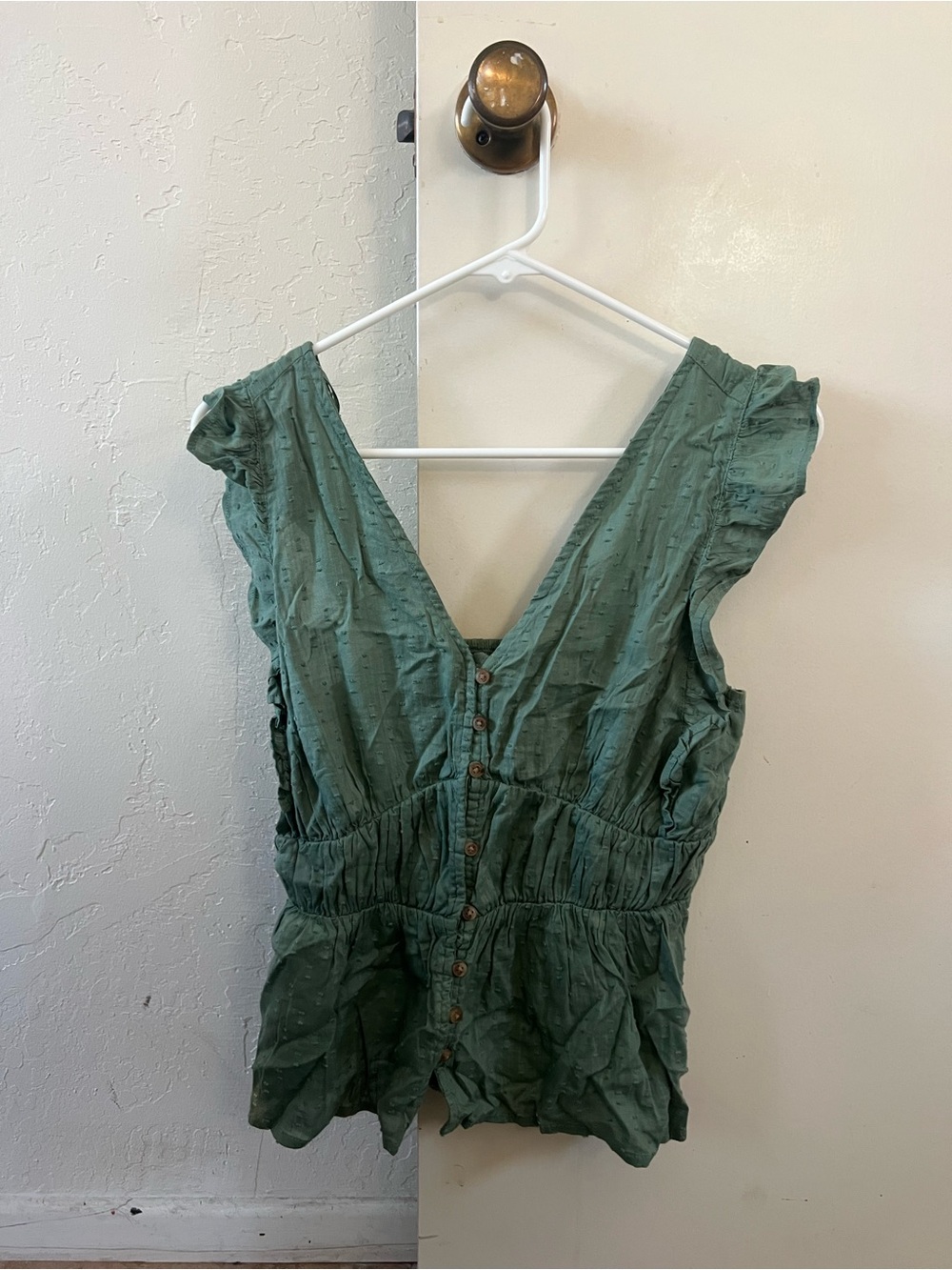 Old Navy Sage Green Button-Front V-Neck Ruffle Sleeve Top